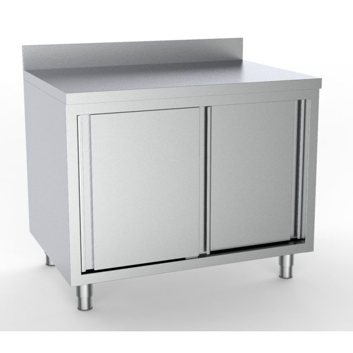 Photo de Meuble inox porte coulissante avec dosseret COMBISTEEL 7333-0244 - COMBISTEEL